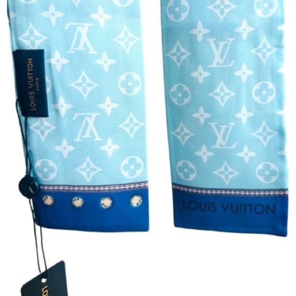 NWT Louis Vuitton Trunks & Locks Bandeau Silk Scarf – Blue Monogram Reversible - Picture 7 of 8
